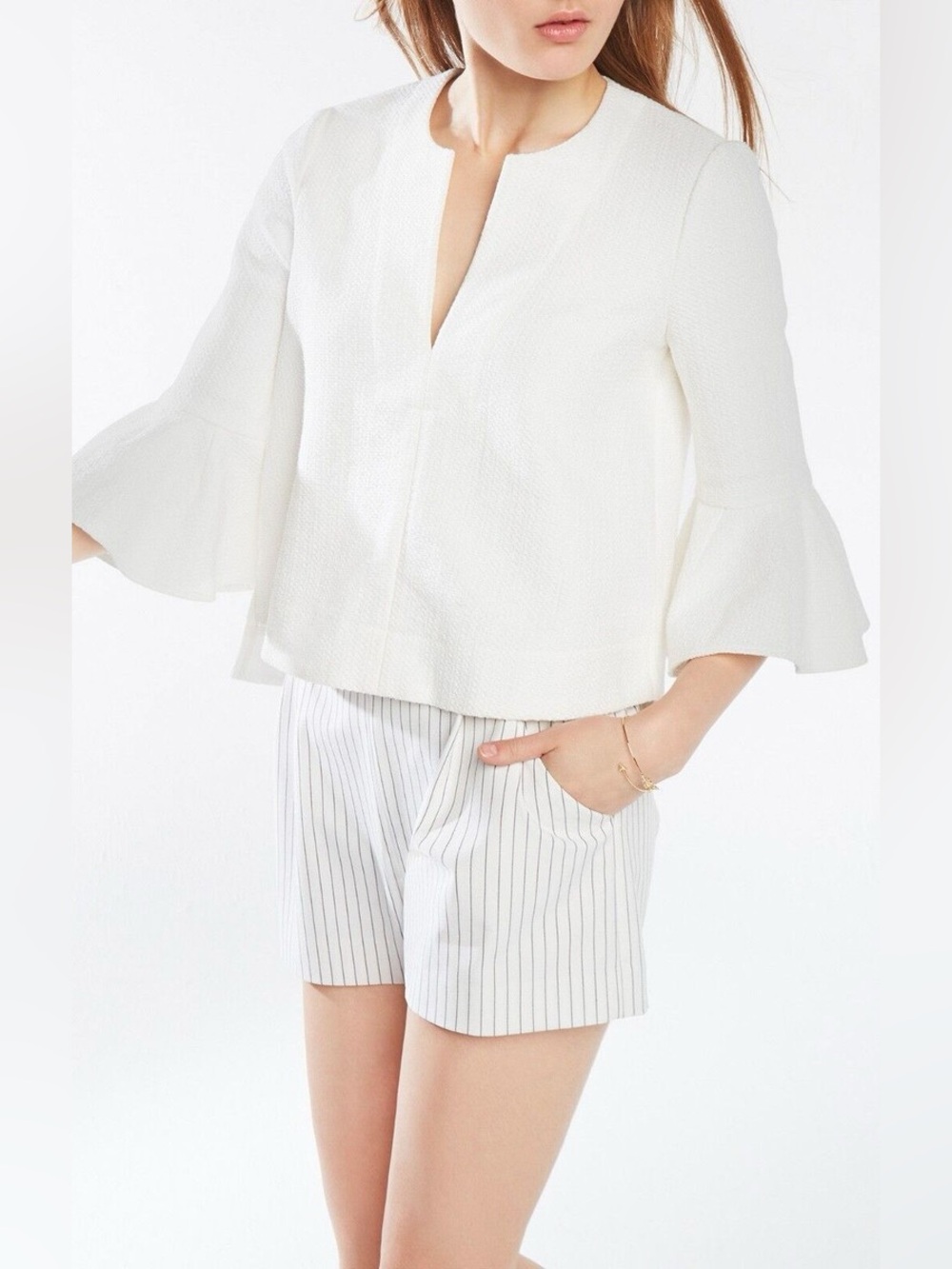 BCBGMaxAzria White Valari Blouse with Bell Sleeves